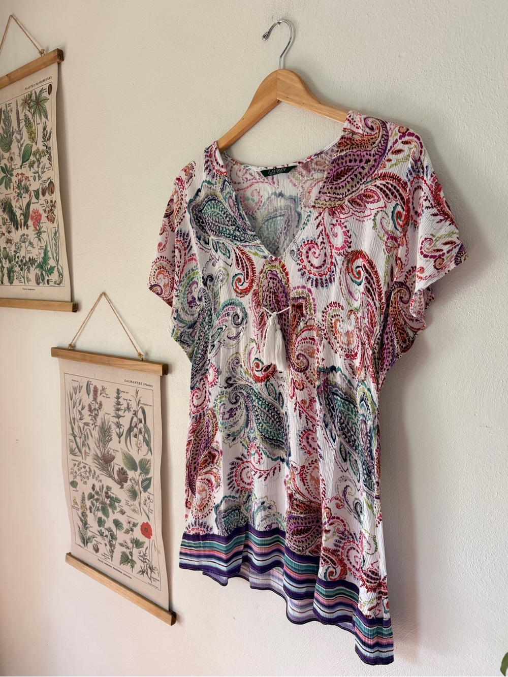 Ralph Lauren - Multicolor Paisley V-Neck Tunic with Tassel Tie